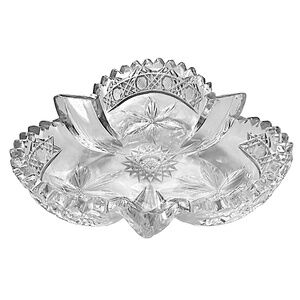 Vintage Clear Crystal Cut Glass 3 Section Dish / Tray 6” Clover Leaf Shape